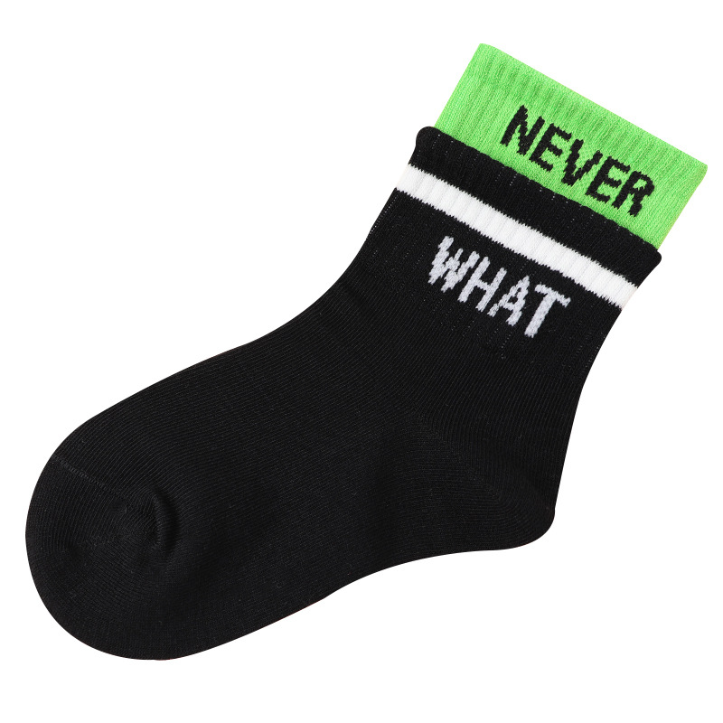 A Generation Of Children's Socks Autumn And Winter In The Tube Color Cotton Boys And Girls Baby Striped Color Matching Letters Bilateral Tide Socks