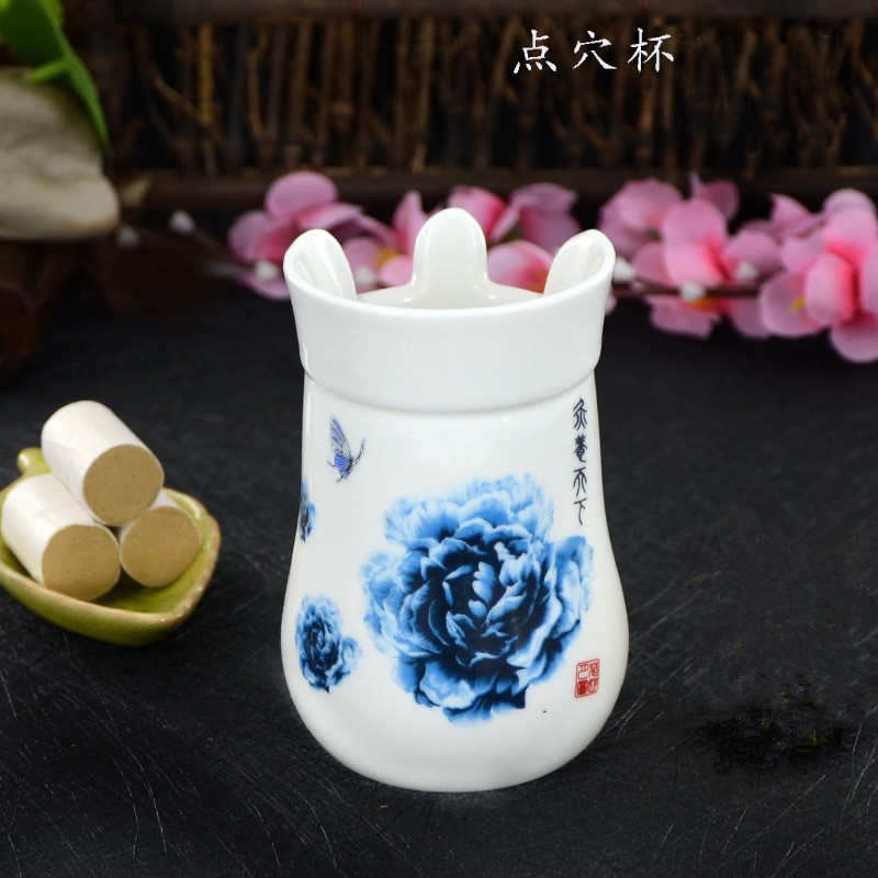 艾灸罐 双层陶瓷艾灸点穴刮痧杯 温灸杯艾灸杯养生器具
