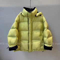 羽绒服女2025年新款韩版连帽撞色面包服简约宽松白鸭绒外套潮