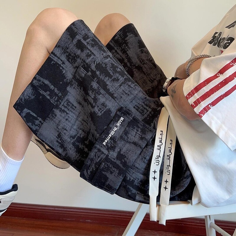 Men's Straight-Leg Casual Shorts, Tie-Dye Workwear Style, Trendy Loose Shorts for Summer