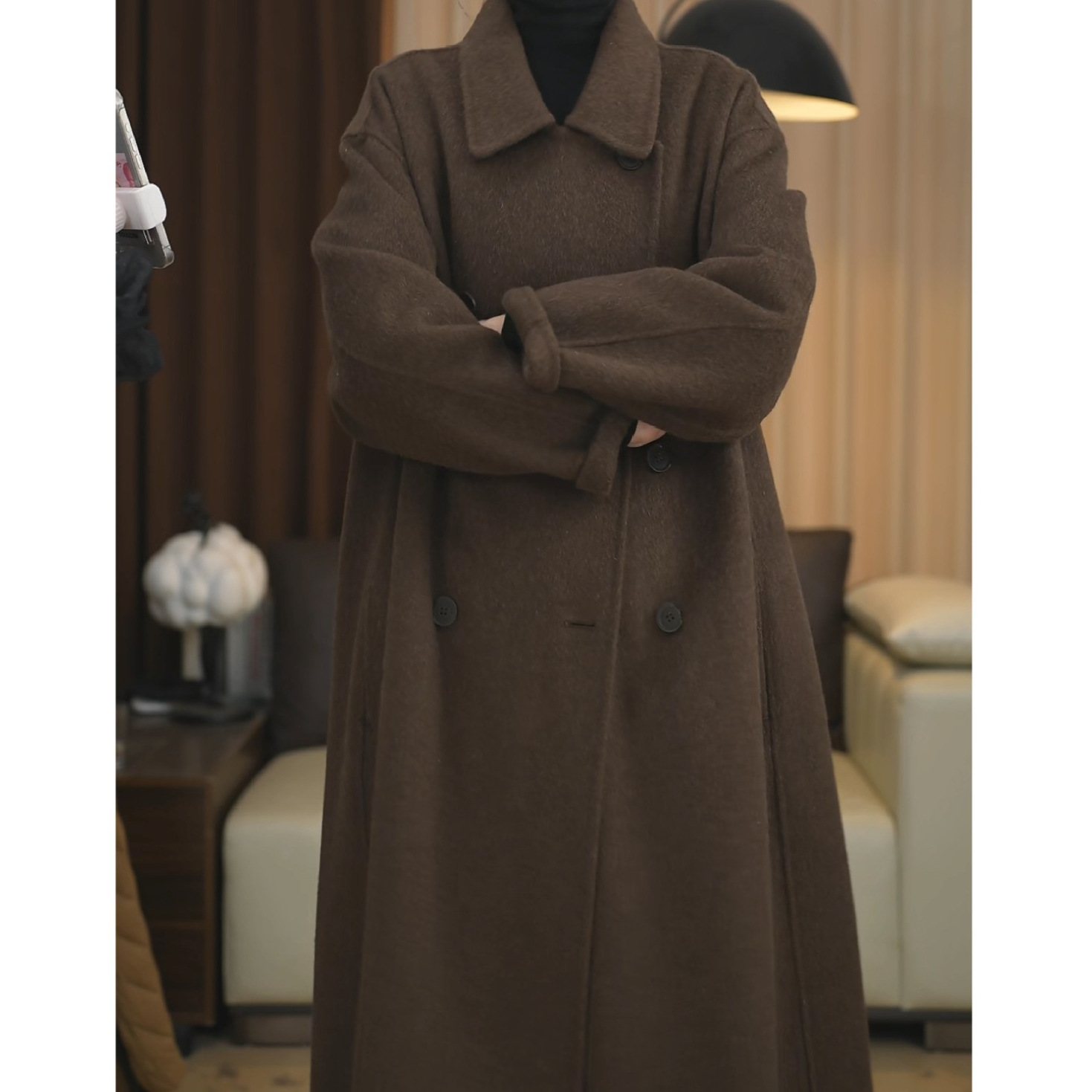 【新店特惠】宽松慵懒显瘦遮肉气质百搭时尚中长大衣女秋冬中灰