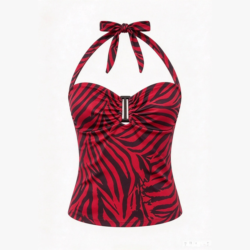 New Amazon 2026 Summer Women's Sexy Printed Halter Neck Short Top with Backless Striped Sleeveless Vest New Amazon 2026 Summer Women's Sexy Printed Halter Neck Short Top with Backless Striped Sleeveless Vest