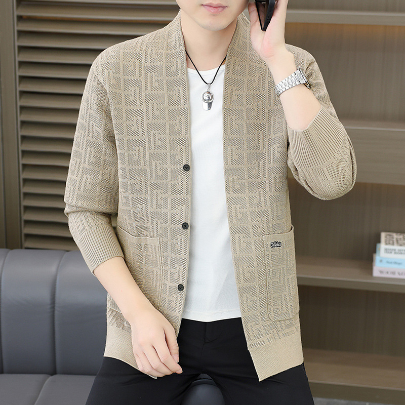 2026 Autumn Men's Striped Cardigan Sweater, Knitted Cardigan, Loose, Casual, Versatile, Fashionable Men's Wool Coat