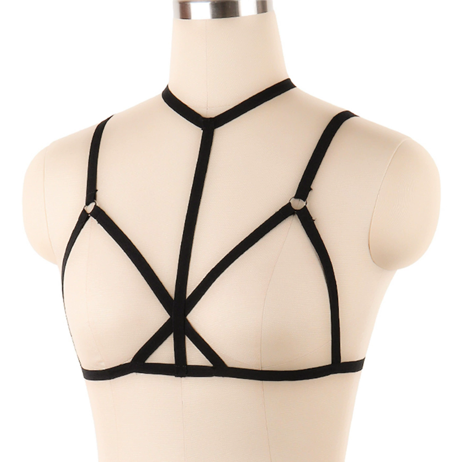 Strappy harness bra, women, adjustable elastic bandage design, black