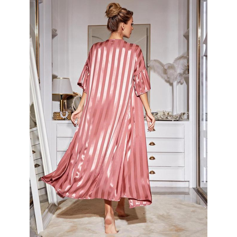 E 785 S2937 Dropshipping Aliexpress Cross-Border New Nightgown Women's Striped Printed Fluffy Sleeve Sleepwear