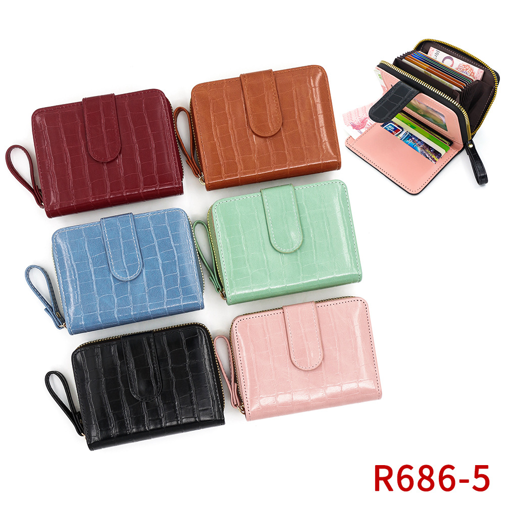 Nuevo estilo coreano de las mujeres cartera corta patrón de piedra moda hebilla de gran capacidad Multi-tarjeta monedero bolsa de identificación