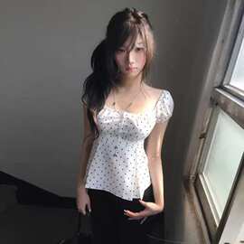 韩系chic夏日小众新波点系带蝴蝶结可爱减龄娃娃衫百搭日常衬衫