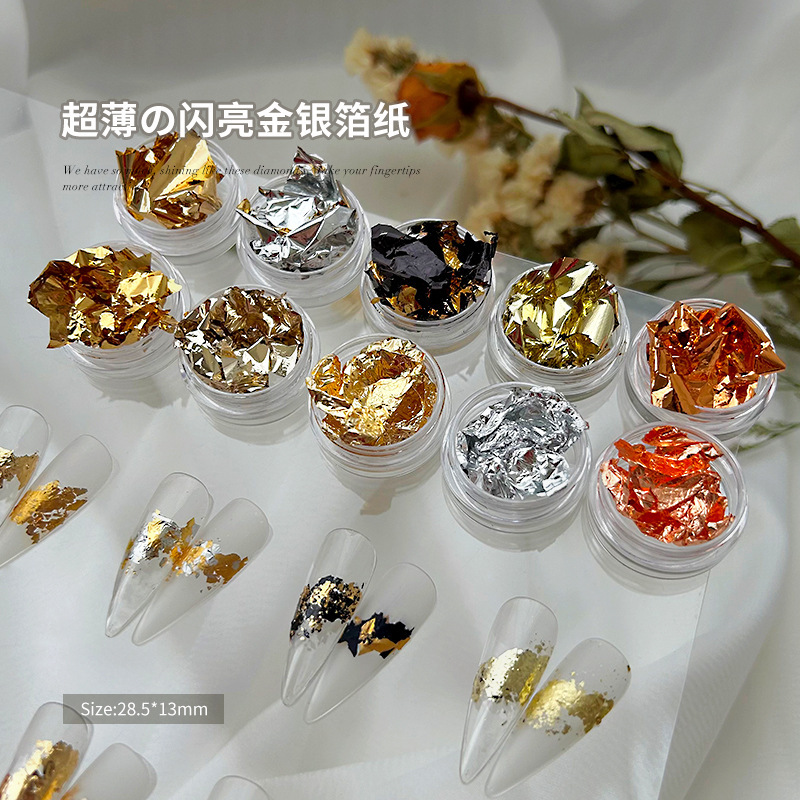 Double-sided golden nail decoration for manicure