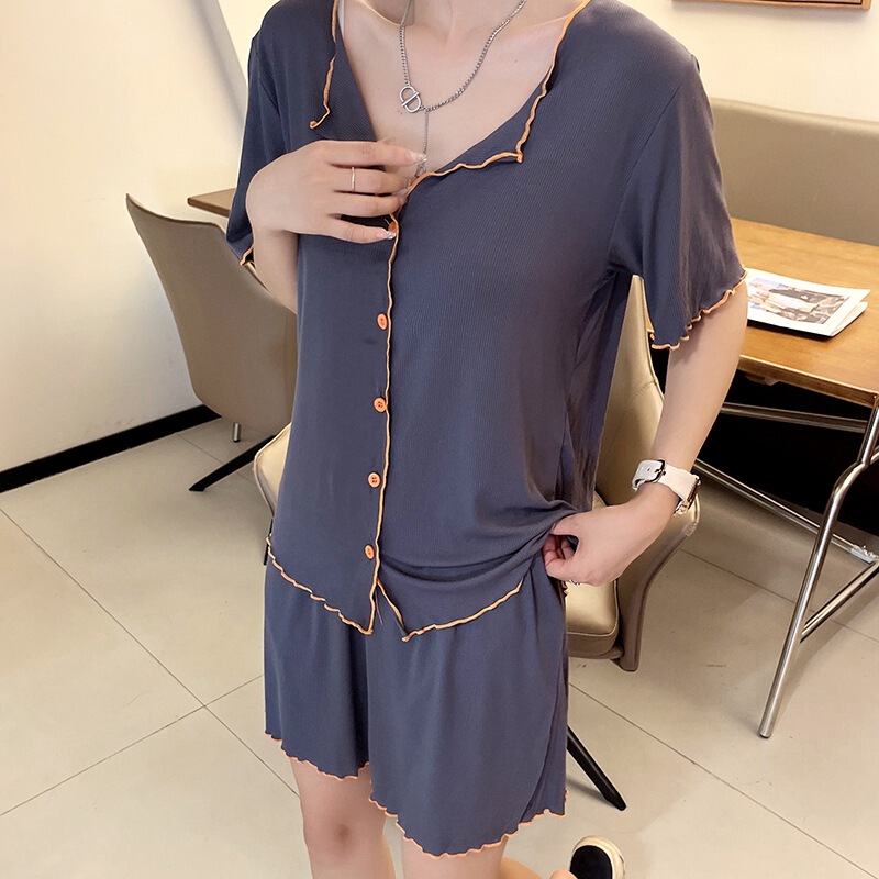 Summer new thread sweet short sleeve shorts thin loose plus size fashion wooden ear cardigan shorts suit Summer new thread sweet short sleeve shorts thin loose plus size fashion wooden ear cardigan shorts suit