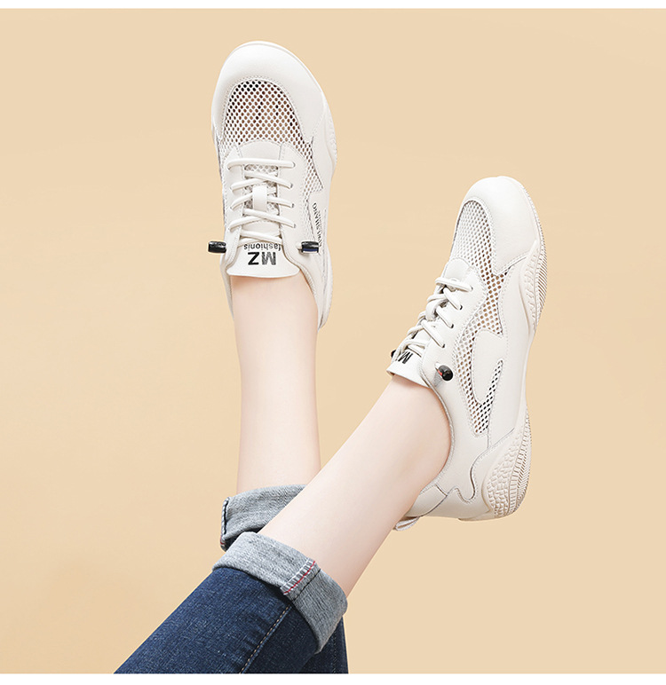 Giày sneaker nữ da thật lưới thoáng khí đế bằng 3 cm mùa hè 2025 — LJ 58219 [be xám] cao gót 3cm, LJ 58108 [be xám] cao gót 3cm, LJ 58109 [màu be] cao gót 3cm, DH 58617 [màu be xám] cao gót 3cm chi tiết 7