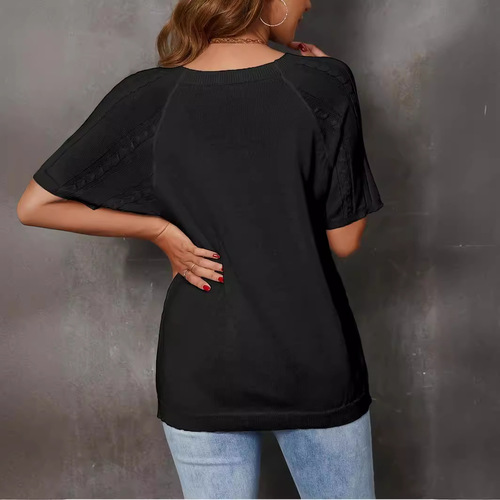 【Clearance】Summer Casual Crew Neck Button Simple Solid Color Short Sleeve Knit Hooded Top for Women