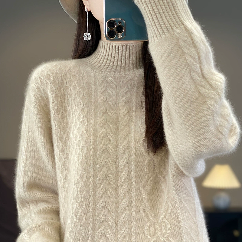 Тяжелый утолщенный скрученный шерстяной свитер с высоким воротом для женщин, Осень-зима, новый свободный Универсальный кашемировый вязаный свитер, нижняя рубашка