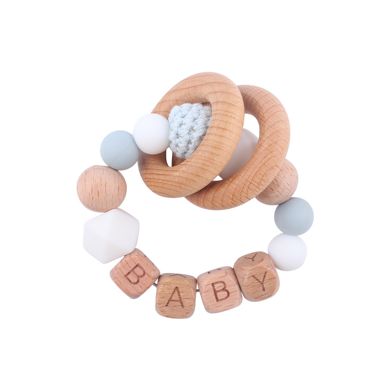 Nuevos suministros para bebés Beech carta DIY nombre calmante bebé cuentas de silicona Beech teether pulsera juguete