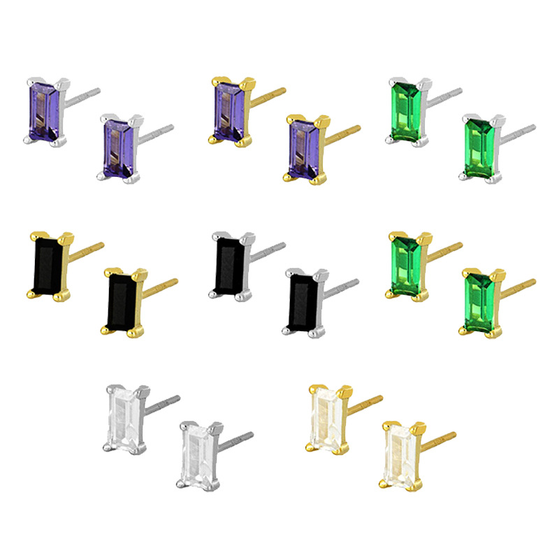 Europe And America Cross Border Sterling Silver Needle Multi-color Zircon Stud Earrings Women's Simple Small Square Fashion All-match Silver Ear Studs display picture 17