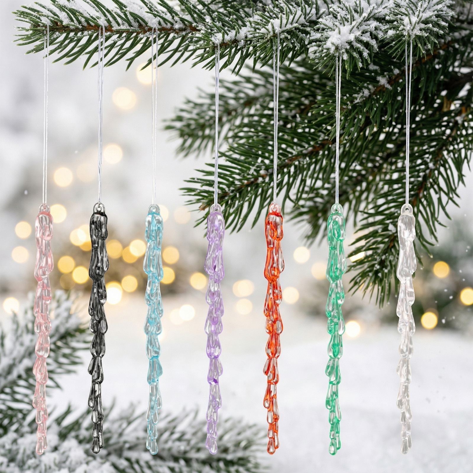 Christmas Decoration Supplies Transparent 12Pcs Ice Drop Pendants Acrylic Ice Cone Ice Crystal Christmas Tree Ornaments