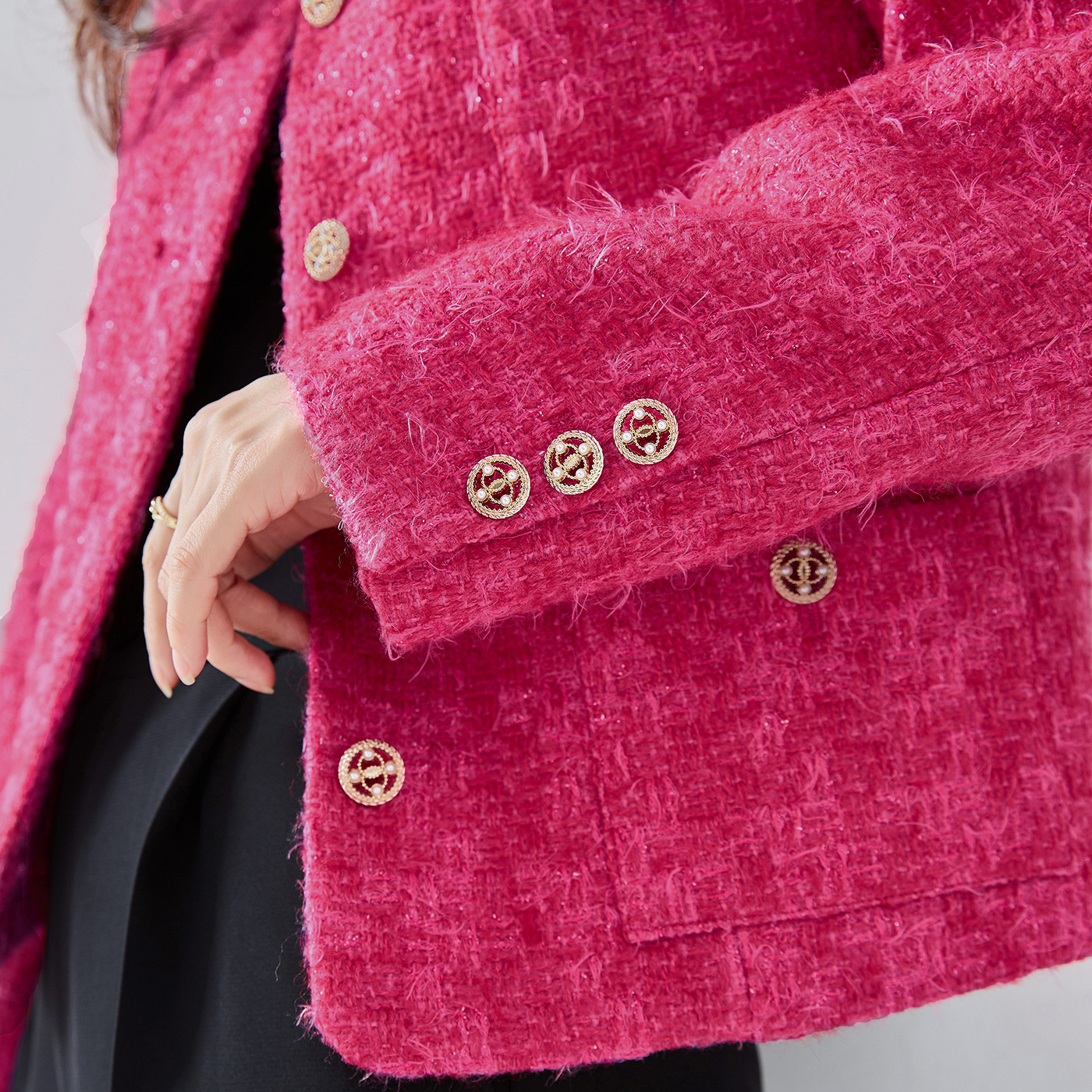 23 otoño alto lujo pequeño * Chanel estilo corto abrigo de color blanco pequeño cuello redondo lana tejida abrigo corto 15388