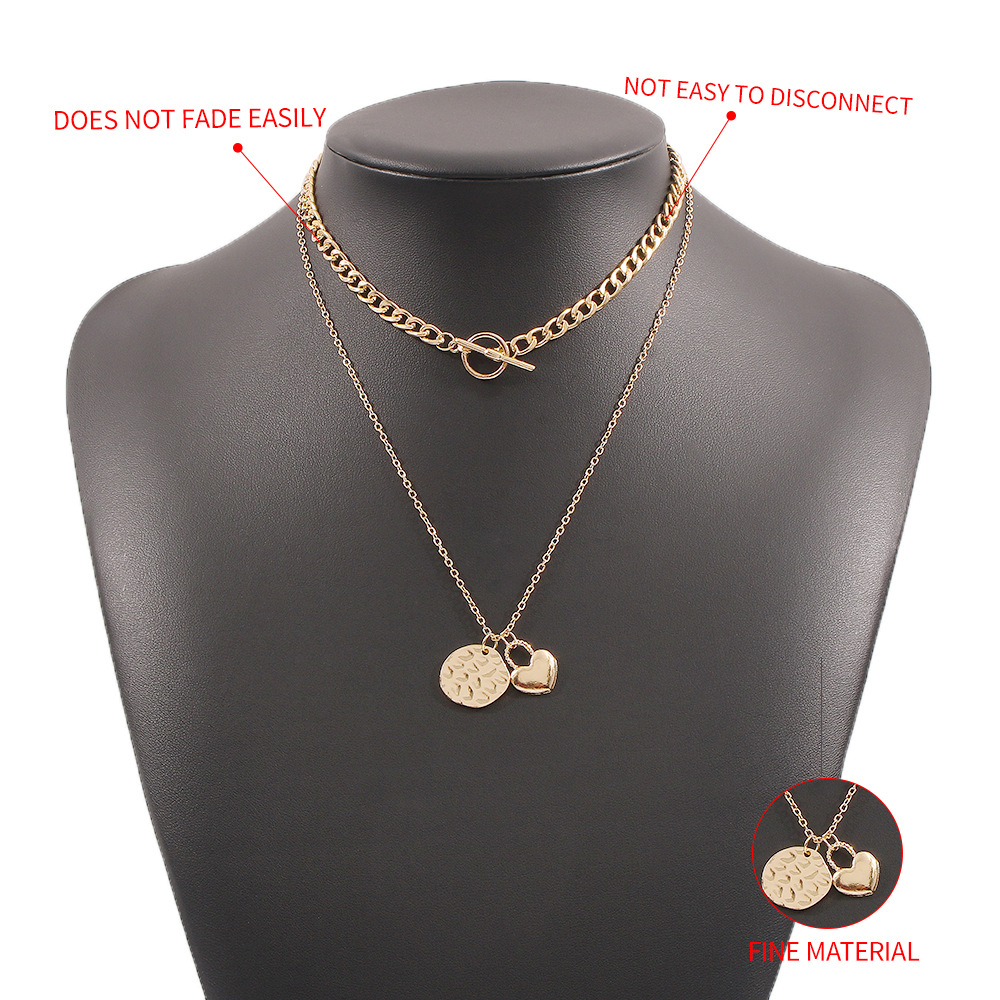 New Fashion Love Heart Round Multi-layer Alloy Simple Retro Necklace display picture 5
