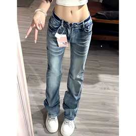 145小个子美式浅色低腰窄版直筒牛仔裤女秋冬季新款修身显瘦长裤
