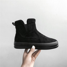 二棉鞋秋冬韩版高帮一脚蹬单棉女士黑色工作鞋套脚薄绒帆布鞋