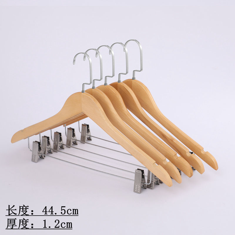 Perchas de madera maciza tienda de ropa hotel ropa de madera antideslizante sin costuras soporte de ropa colgante de madera perchero de madera clip para pantalones al por mayor