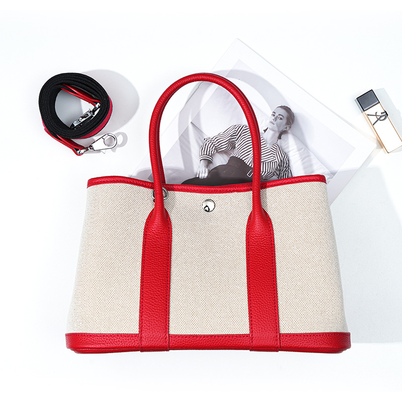 Best-Selling Women's Crossbody Bag, Commuter Tote Bag, High-Quality Large Capacity Top Grain Cowhide Leather And Canvas Garden Bag - Thumbnail 7