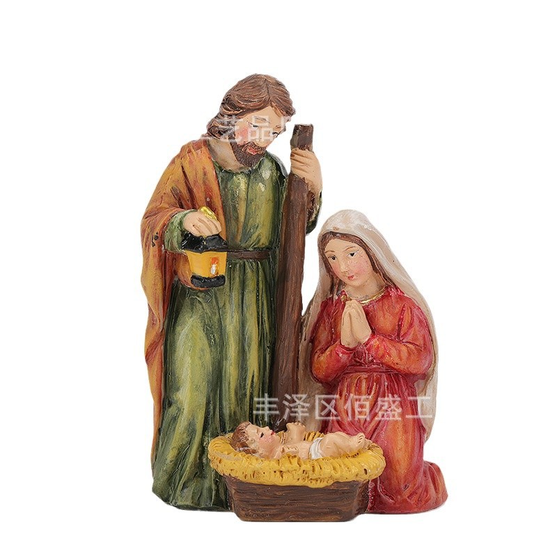 Regalos de Navidad transfronterizos Nacimiento realista Ornamento del pesebre Sagrada Familia Trío Decoración de escritorio interior