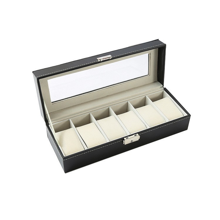 6-Slot Watch Display Box Pu Multi-Slot Storage Box Transparent Watch Box Drawer Storage Dustproof Light Luxury Multi-Compartment