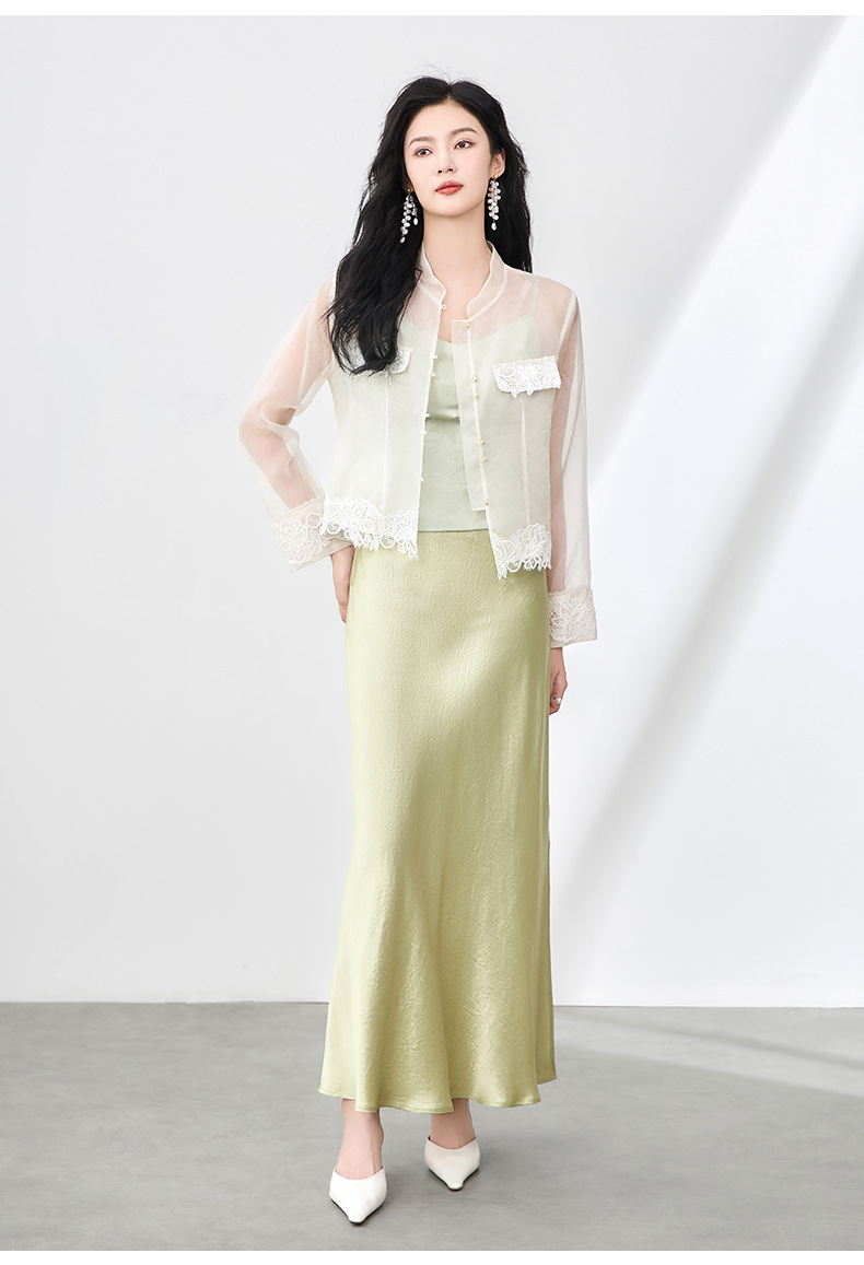 Áo sơ mi dài tay lụa organza cao cấp kiểu Trung Quốc mới mùa hè — Màu đen chi tiết 16