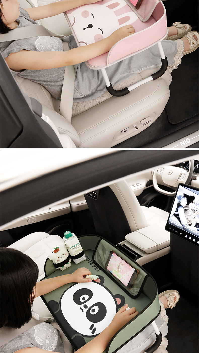 Car-Mounted Small Table, Foldable Dining Table for the Back Seat of the Car, Multifunctional Waterproof Storage Table for Children to Eat and Play