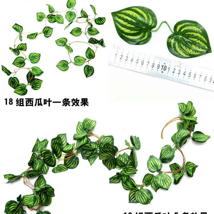 Hoja de uva artificial plástico hoja perenne vid hoja artificial decoración del techo hoja verde ratán artificial ratán vid