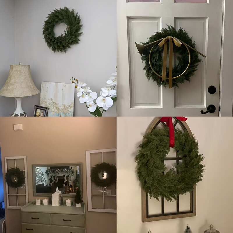 Amazon クリスマス装飾緑の松の葉の花輪ホリデーホームウィンドウアレンジメント模擬松とヒノキの籐のサークルドア吊り|undefined