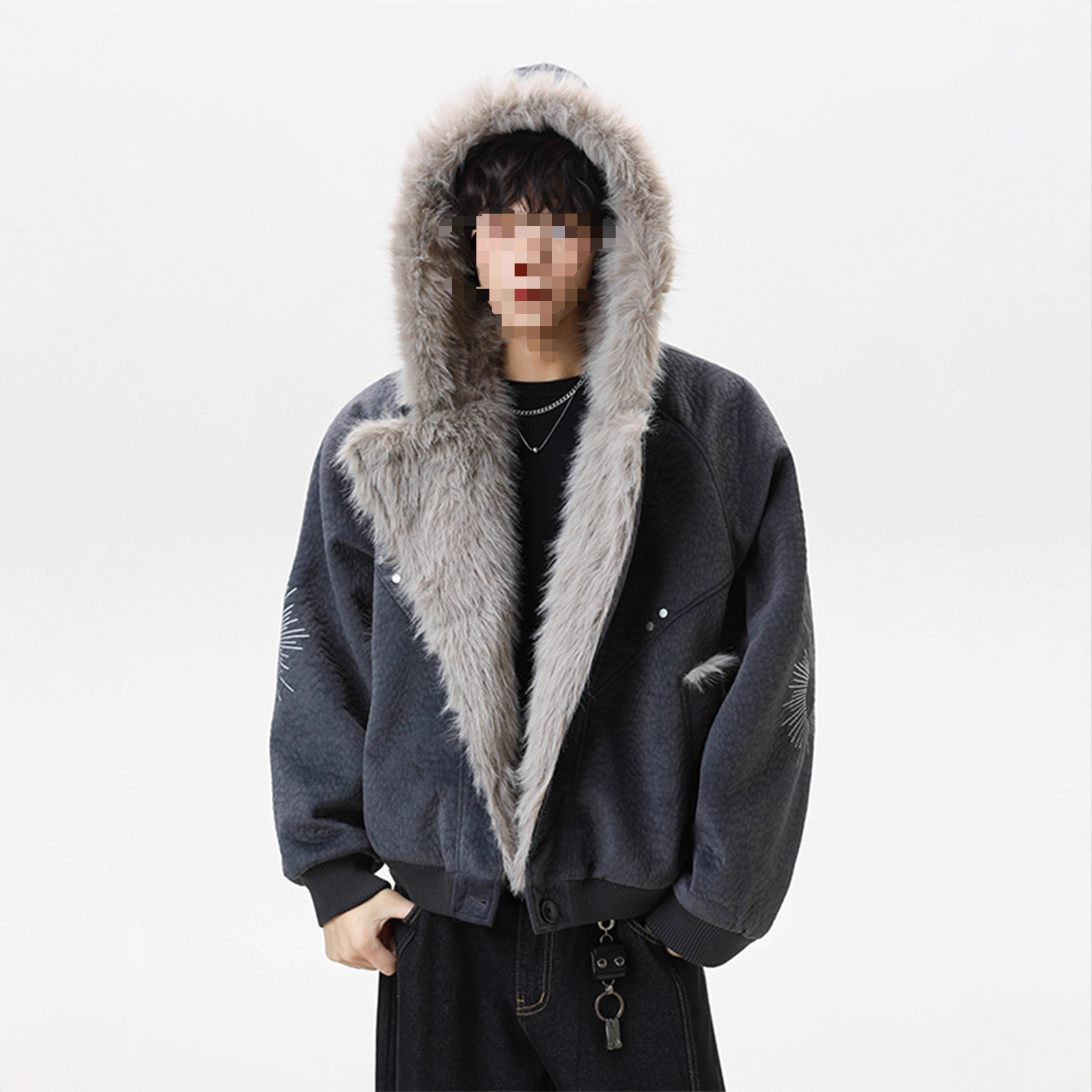 美式解构座山雕连帽棉衣外套男潮牌冬季新款宽松复古加厚保暖棉服