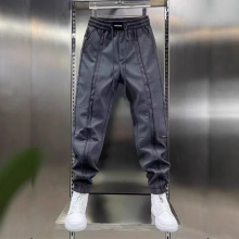 冬季男士保暖休闲裤纯色个性拼接显瘦舒适小脚裤松紧腰哈伦裤
