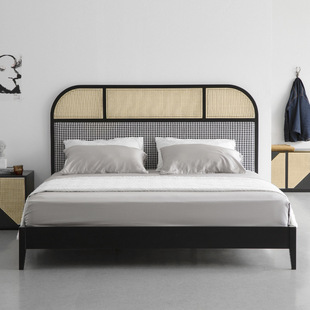 Rattan solid wood bed 1.8m double Nordic retro log Japanese bed furniture rattan bed modern minimalist 1.5 m