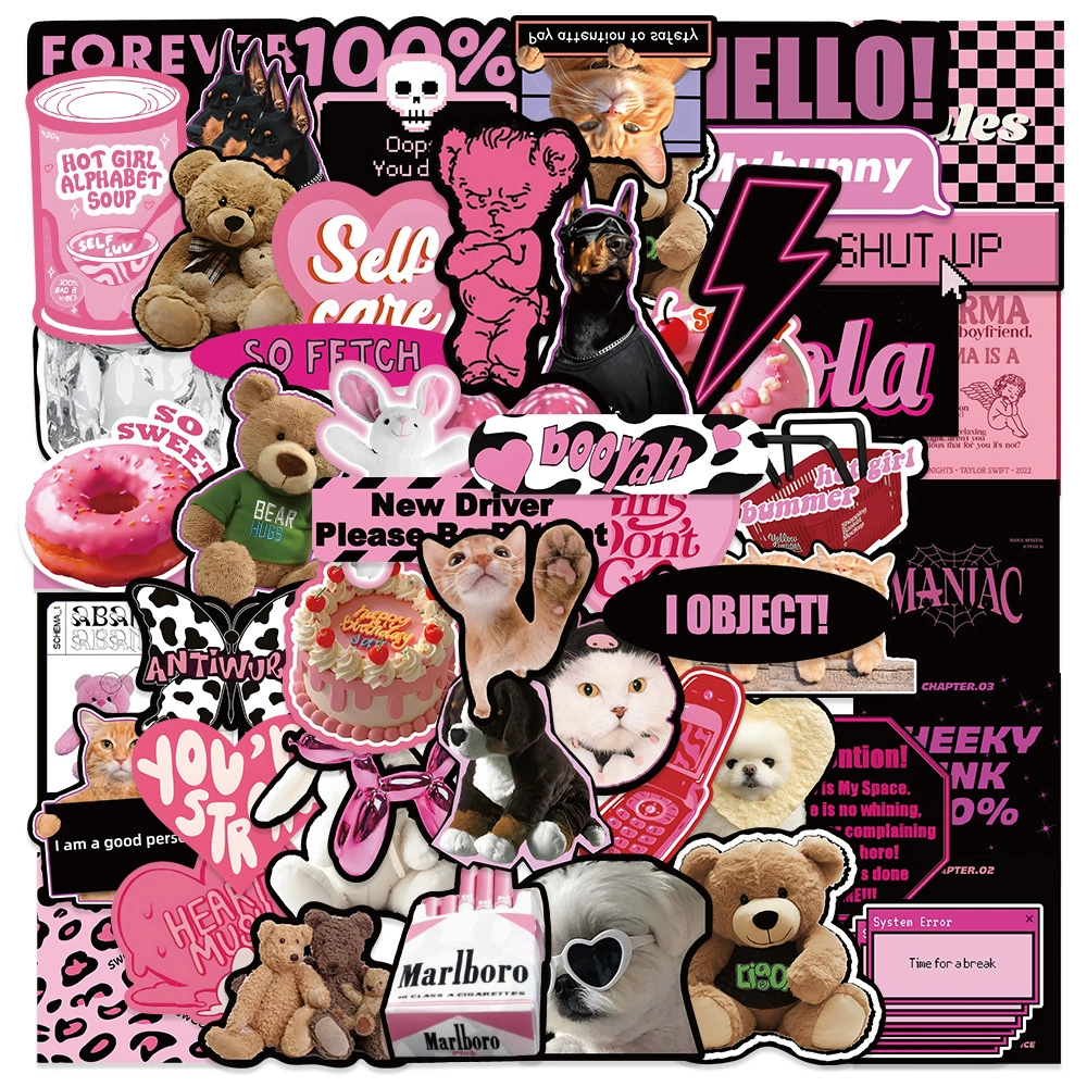 55 шт. Трансграничные розовые чернила английские граффити наклейки ПВХ клейкая наклейка скейтборд ноутбук мобильный телефон эпоксидные наклейки