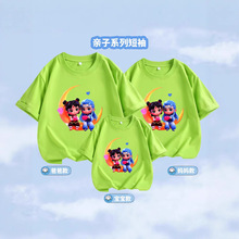 夏季新款纯棉t恤圆领直筒男女宽松上衣亲子装儿童短袖来图印logo