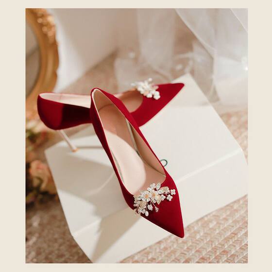 French Stiletto Heel Wedding Shoes 2023 New Women's Wedding Bridal Shoes Xiuhe Dress Wedding Dress Red High Heels
