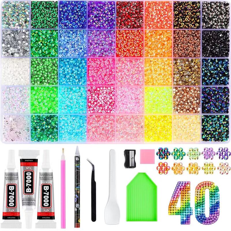 Cross-Border Hot-Selling In-Stock 40-Grid 3mm Flat-Back Rhinestones in Candy Colors for DIY Crafts, Clothing, Nail Art, Phone Decorations, and Jewelry Wholesale