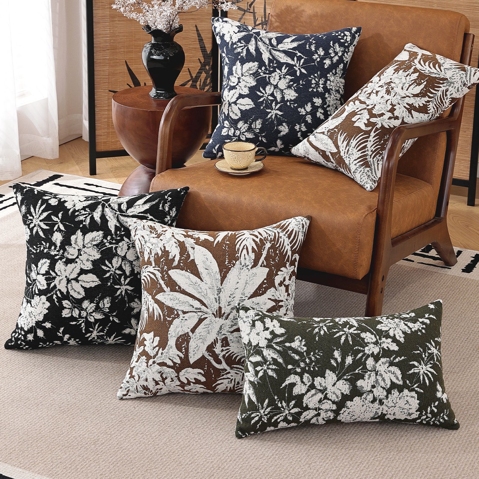 Cross-Border Retro Pillowcase Nordic Style Living Room Decorative Pillowcase Black Bedside Cushion Cover Car Lumbar Pillow Office