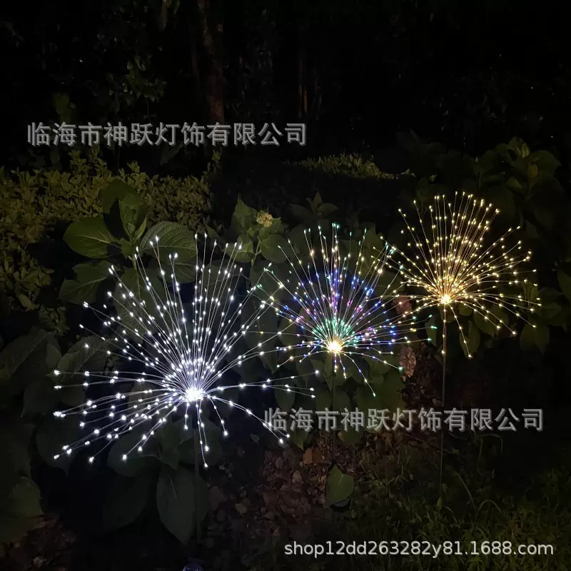 太阳能LED烟花灯鞭炮柳条灯铜线灯串户外庭院圣诞节日地插装饰灯