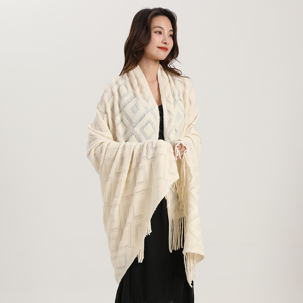 Knitted jacquard checkered blanket shawl_voghion.com