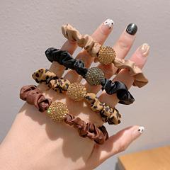 韓國奢華時尚水鑽大腸圈女高彈力豹紋發圈法式小腸圈皮筋發繩頭飾