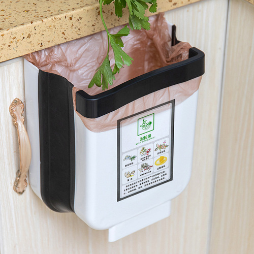 Wall-mounted trash bin kitchen waste sorting basket storage bucket household hanging foldable plastic trash bin wholesale