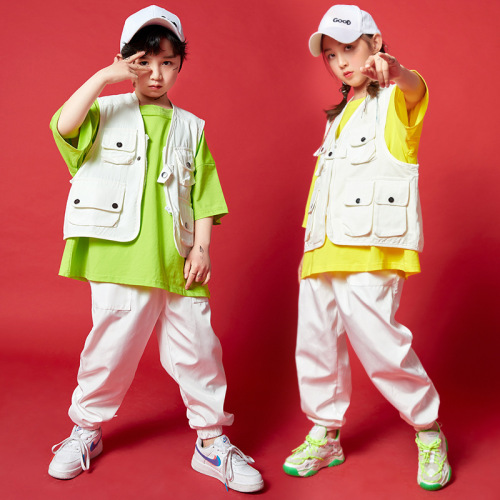 Children's streetwear dance clothes for boys, popping performance children's clothing pure cotton hip-hop vest set, girls' jazz dance clothing