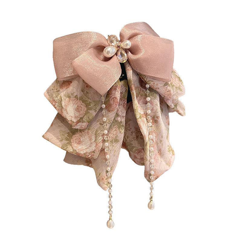 2025 dulce clip de cabello de arco de la cabeza detrás del clip de cabello medio atado temperamento elegante bordilla clip de tiburón explosión