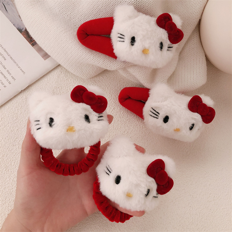 Nuevo lindo gato peludo arco rojo clip de cabello de terciopelo BB atmósfera tarjeta de cabello gran adornos de cabello