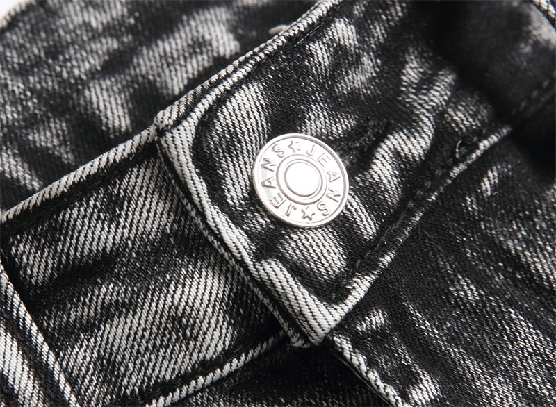 Jeans elasticizzati slim fit da uomo, primavera 2025, pantaloni alla moda con lavorazione pesante e strass a vita media, lunghi in cotone, neri, grigi e blu_voghion.com