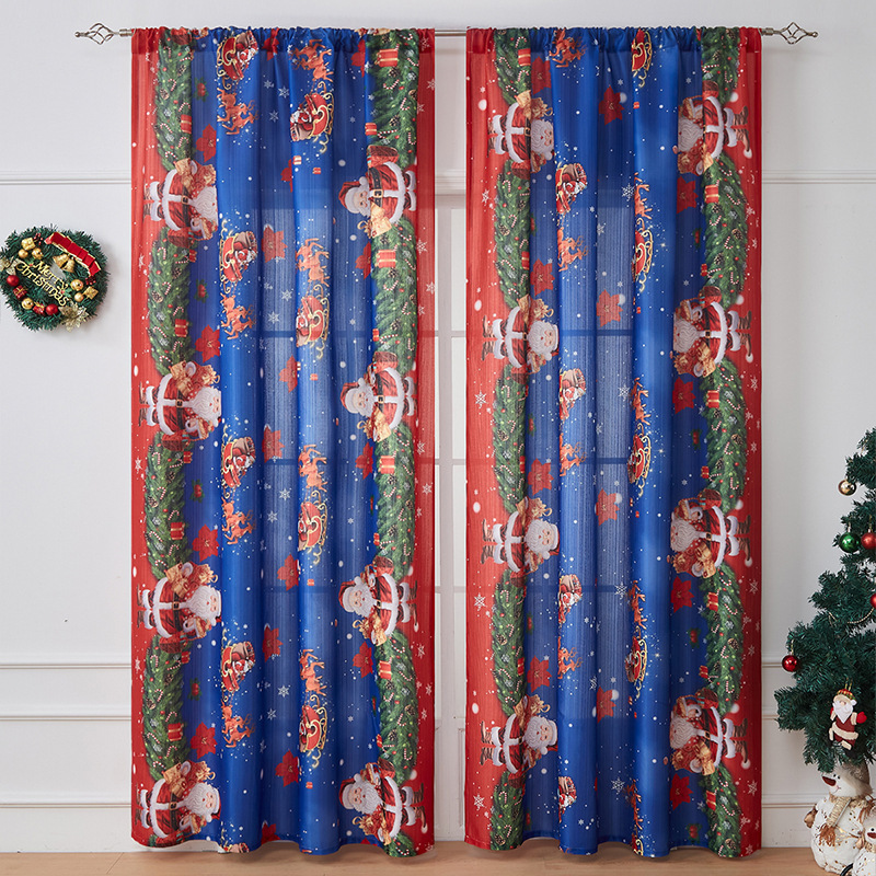 New American Christmas Curtains Christmas Theme Printed Cloth Blackout Rectangular Beautification Decorative Fabric Finished Curtains