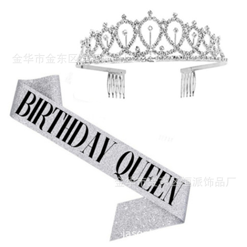 Cumpleaños en stock, banda de cumpleaños, correa de etiqueta, corona de oro rosa, correa de hombro