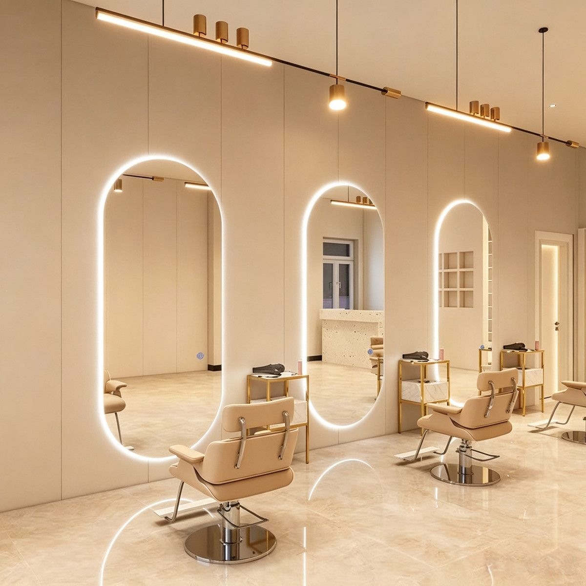 Fábrica mayorista de peluquería espejo con lámpara de peluquería espejo tabla de cabello especial tipo pared unilateral cortador de cabello espejo de permación